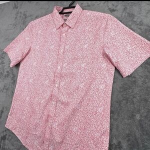 Short-Sleeve Pink Printed Button-Down Shirt